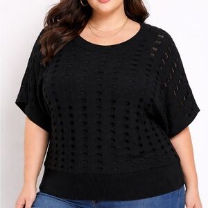 Women's Black Open Knit Sweater